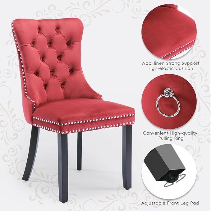 Velvet Upholstered Dining Chairs Set of 6, Modern Style Kitchen Side Chairs w...