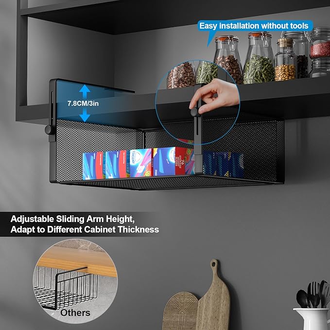 AmonHouseware 2Pack Under Shelf Basket Organizer, Adjustable Hanging Holder