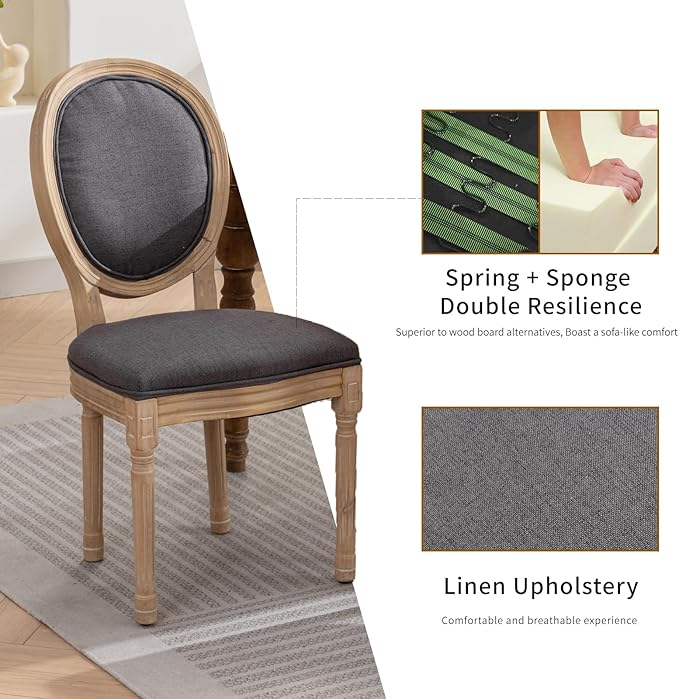 French Country Dining Chairs Set of 4, Gray Kitchen & Dining Room Chairs,...