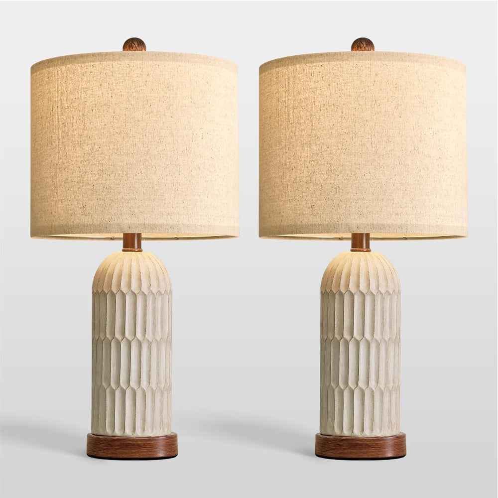 22" Bedside Table Lamps Set of 2, Farmhouse Lamp with USB A+C,Brown