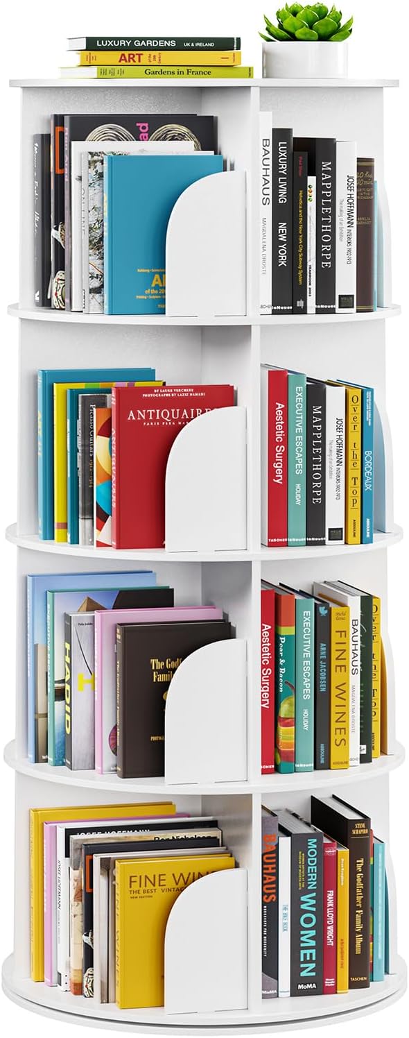 SpaceAid 4 Tier Rotating Bookshelf Tower, Spinning Bookcase Lazy Susan, Revol...