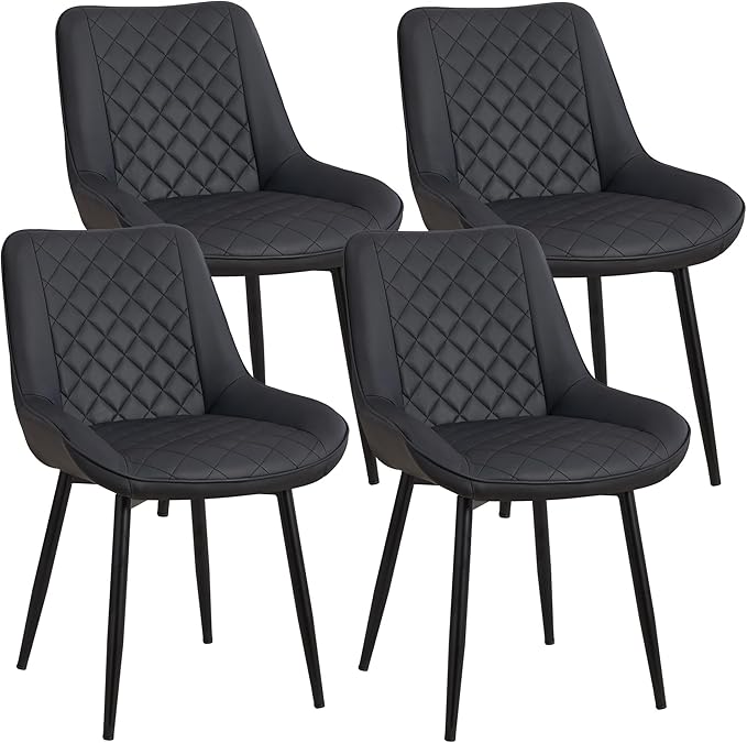 Dining Chair Set of 4, Modern Dining Chairs with Thick Cushions, Faux Leather...