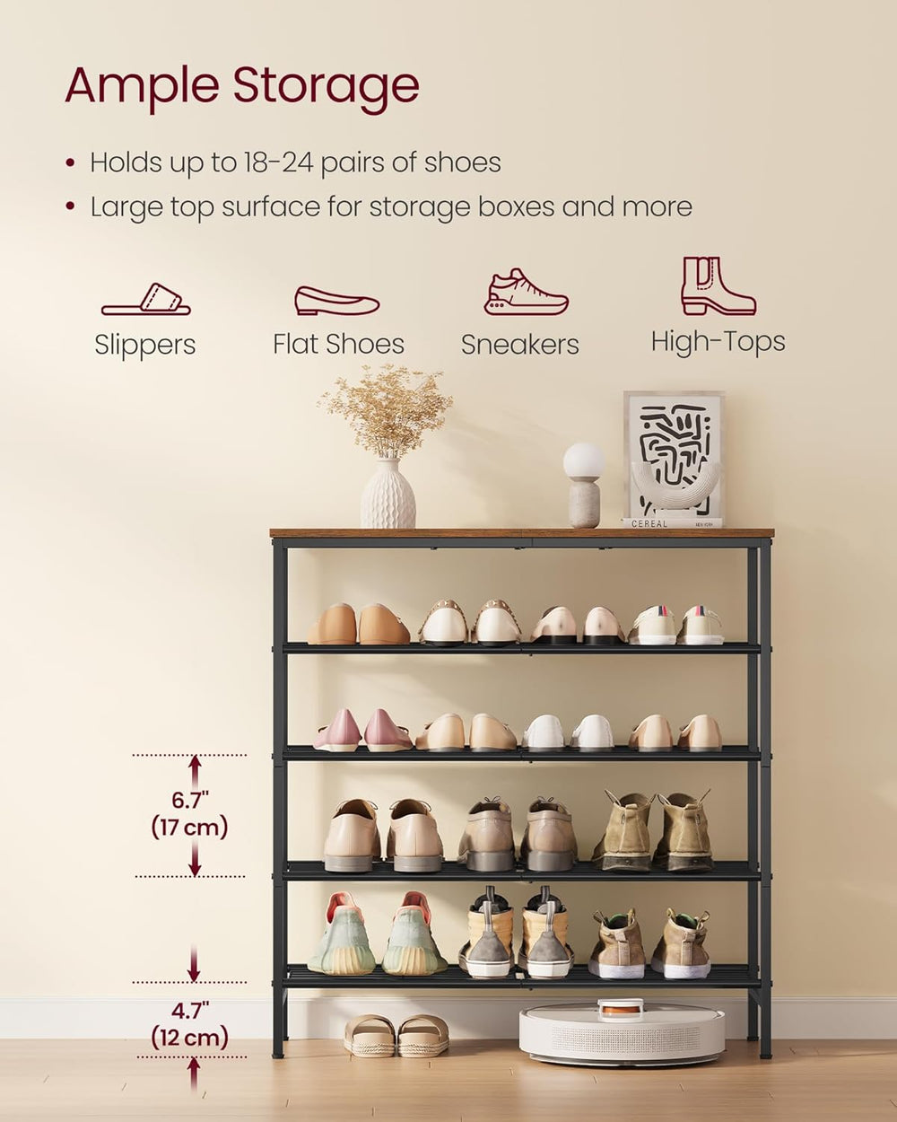 VASAGLE Shoe Rack, Shoe Storage Rack for Closet, Entryway, Living Room, Free ...