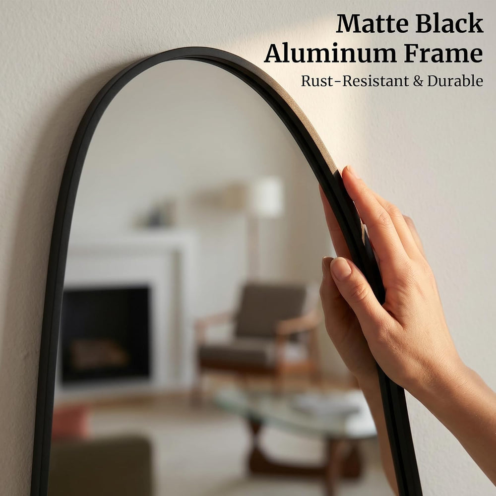 Matte Black 32x16.5 Inch Asymmetrical Organic Oval Wall Mirror
