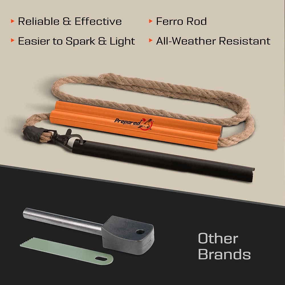 PREPARED4X Fire Starter Survival Tool, Ferro Rod Flint and Steel Kit