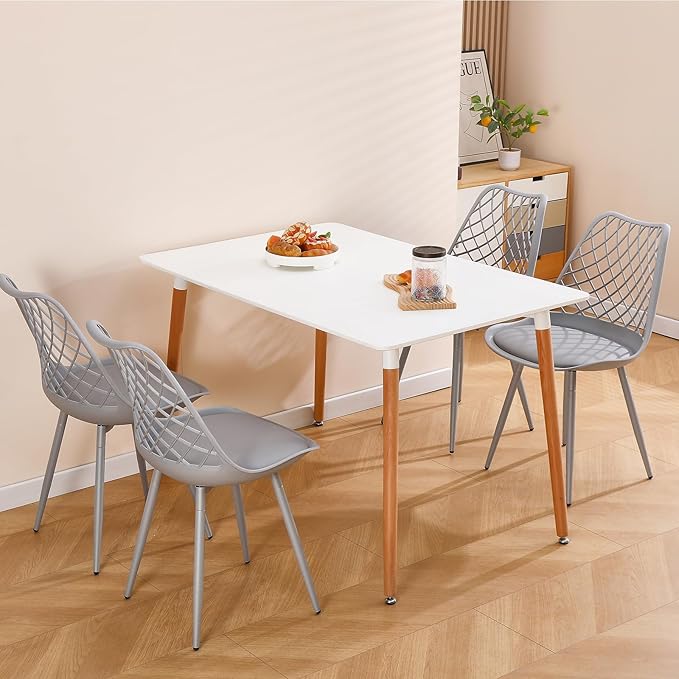 Mid Century Plastic Dining Chair Set of 4 - Padded Tulip Chairs for Kitchen L...