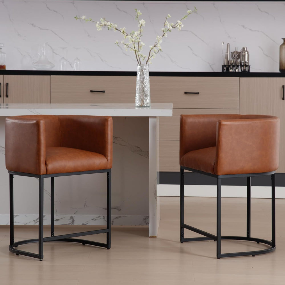 RIVOVA PU Leather Bar Stools Set of 3, Modern Upholstered Counter Height Bar ...