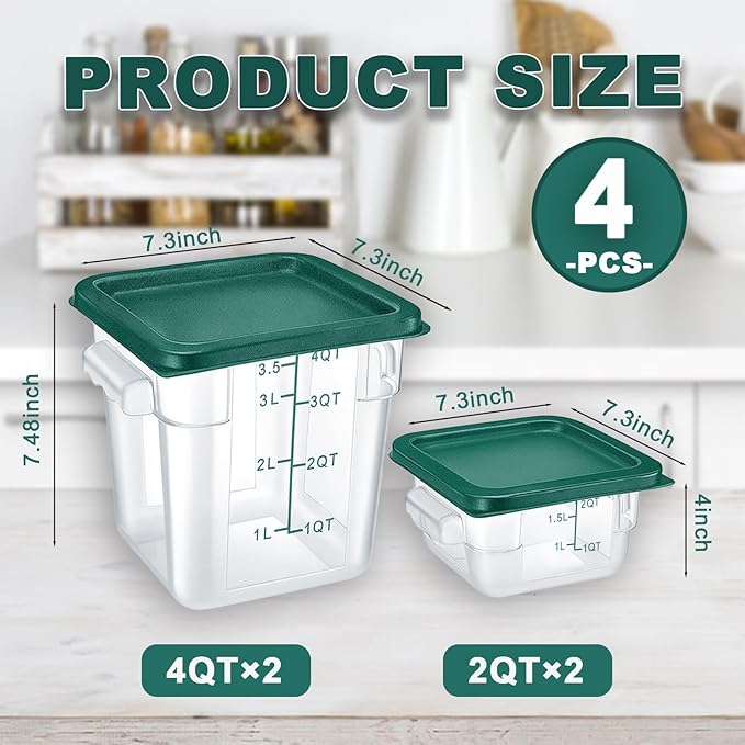 4 Pack 2QT & 4QT Food Storage Containers