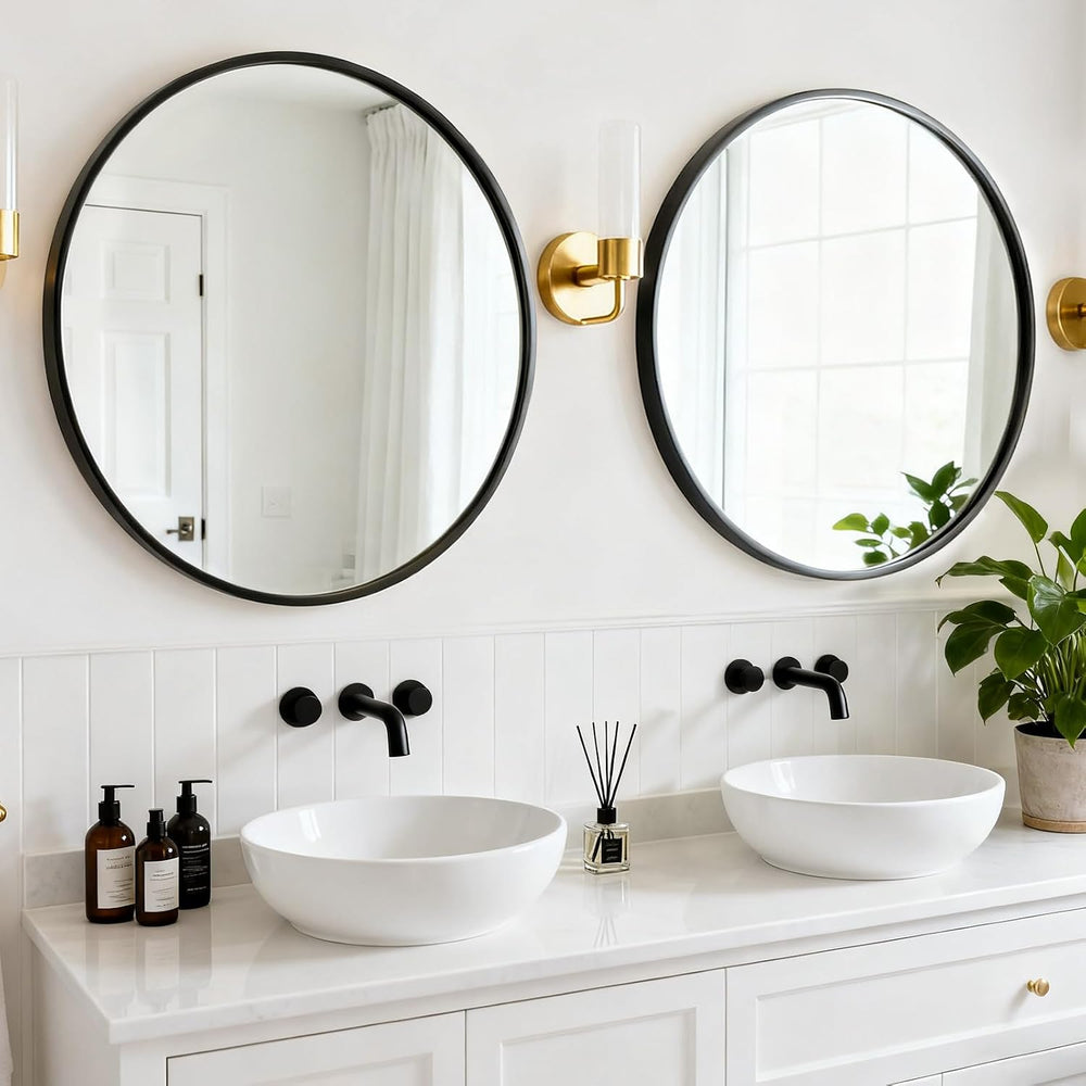 Round Wall Mirror 30 Inch Black Vanity Mirror with Metal Frame