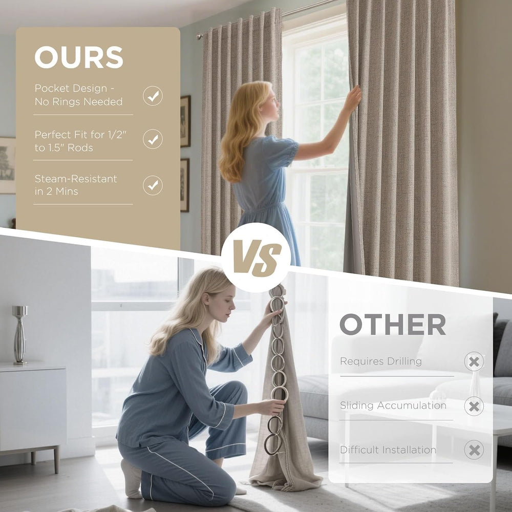 Joydeco 100% Blackout Curtains for Bedroom, Natural Linen Curtains, Thermal I...