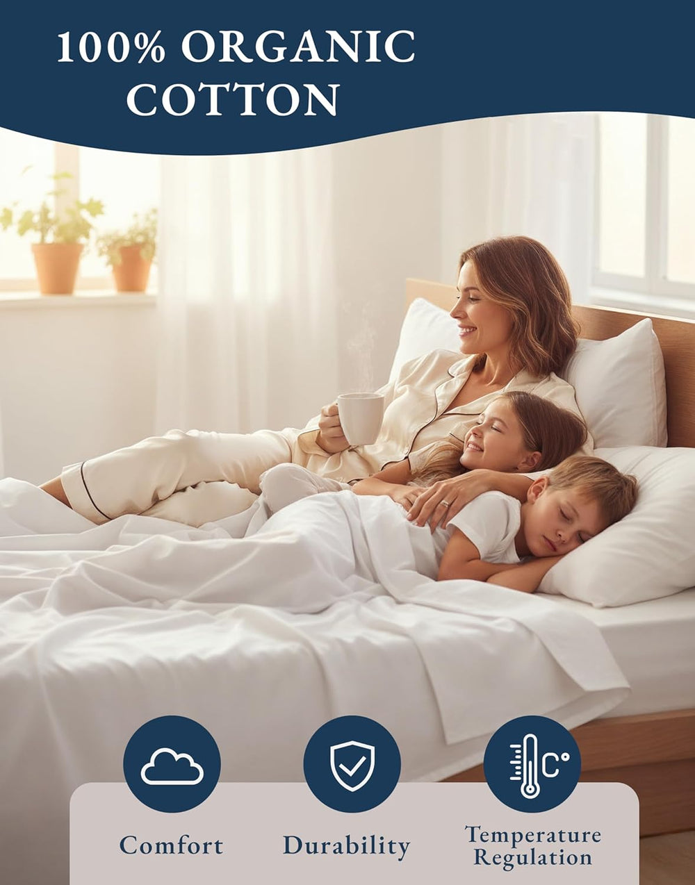 LANE LINEN Queen Sheets 100% Organic Cotton GOTS Certified Percale Weave Deep...
