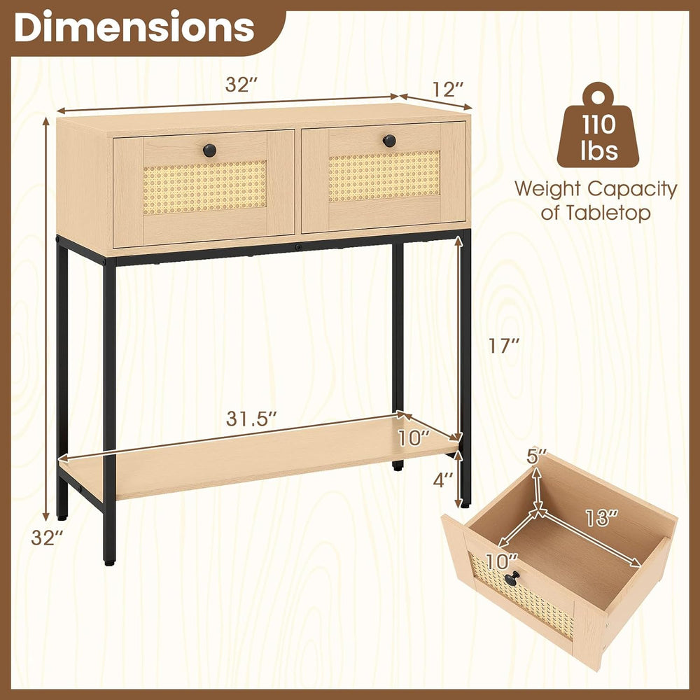 GOFLAME Rattan Console Table, Boho Entryway Table with 2 Drawers & Open S...