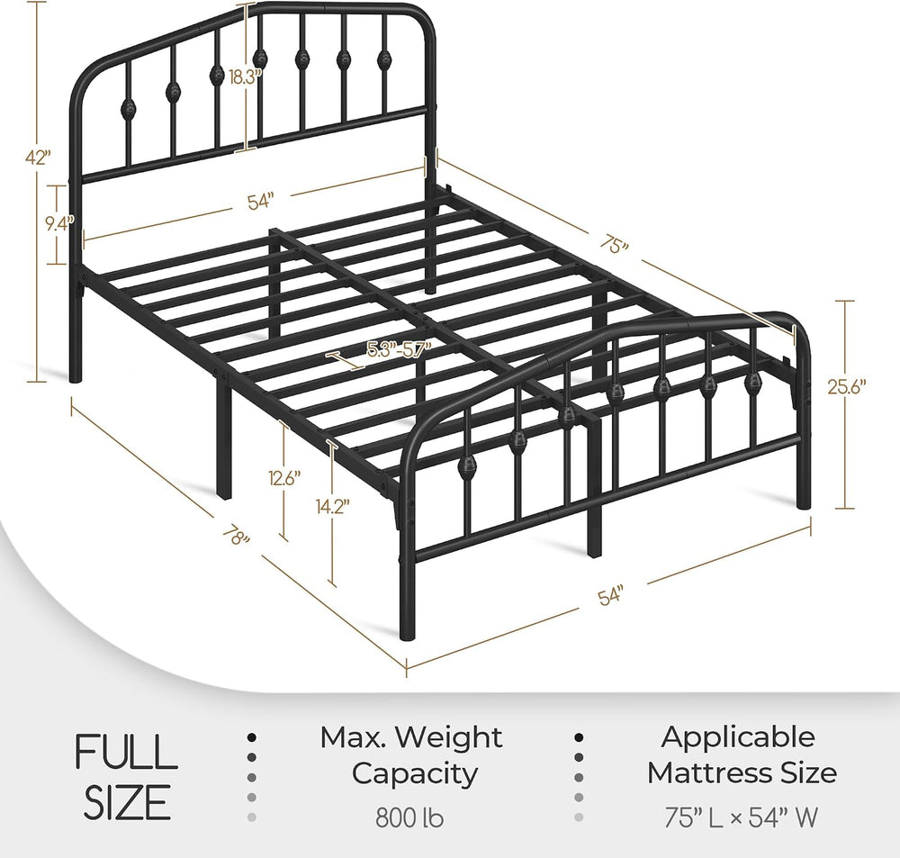 Yaheetech Full Metal Bed Frame with Victorian Vintage Headboard, Black