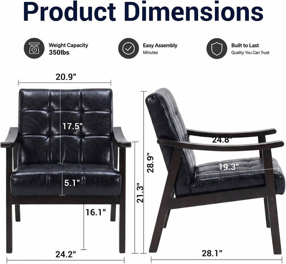 Mid Century Modern Faux Leather Accent Chair, Lounge Chair Indoor Comfy Uphol...