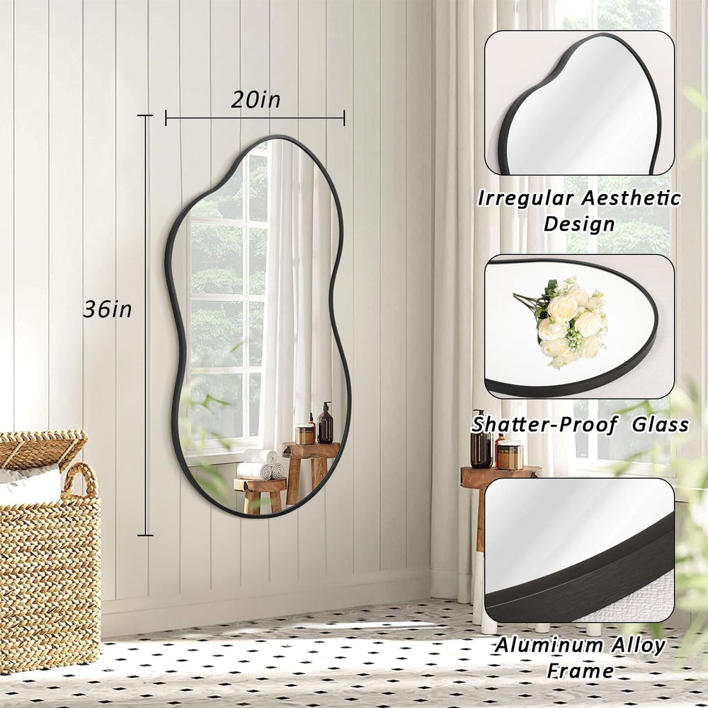 JJUUYOU Irregular Wall Mirror Black Metal Framed Decorative Asymmetrical Bath...