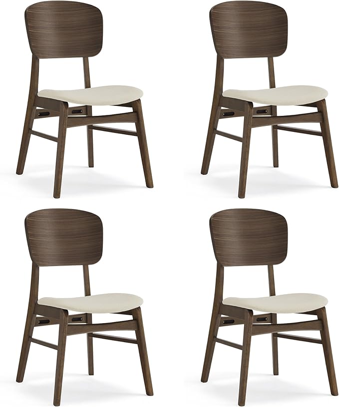 Wooden Dining Chairs Set of 4, Upholstered Modern Dining Room Chairs, Mid Cen...
