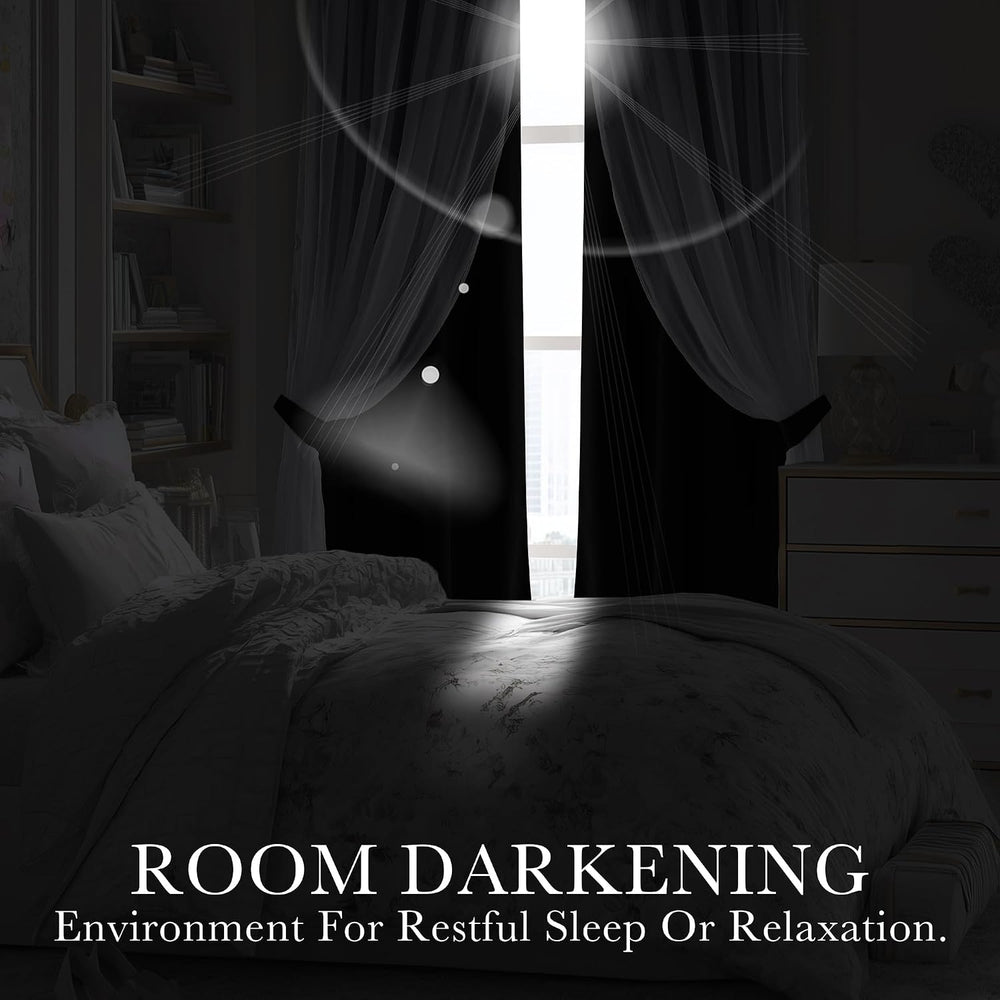 PONY DANCE Black Blackout Curtains for Bedroom, 52 W x 84 L, Set of 2