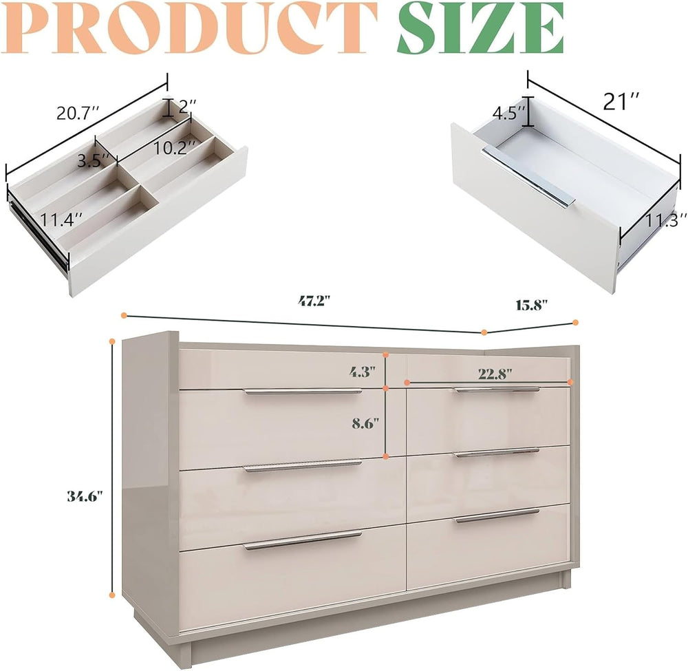 AMERLIFE 3-Piece Bedroom Set, 8 Drawer Dresser & Nightstands, Cream &...
