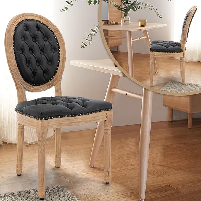 PU Leather Upholstered Dining Chairs Set of 2 French Country Round Back Kitch...