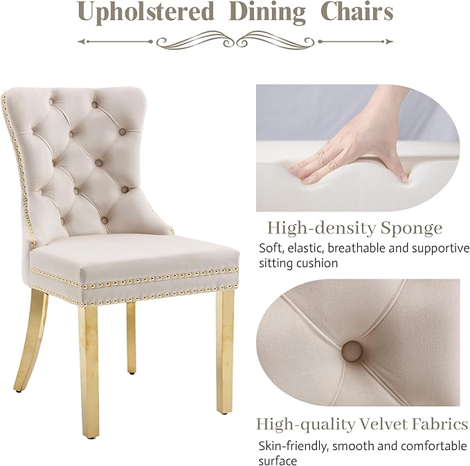 KCC Velvet Dining Chairs Set of 4, Upholstered High-end Tufted Dining Chair w...