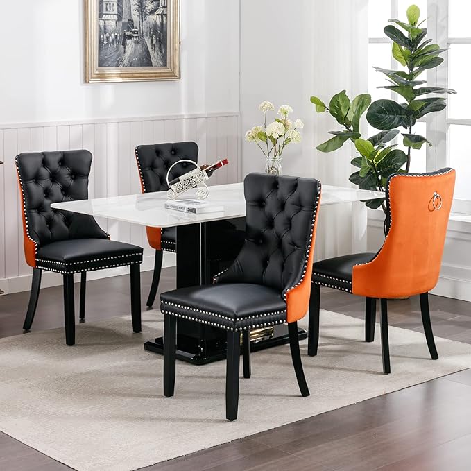 Modern Dining Chairs Set of 2, Tufted Upholstered Dining Chair with Solid Woo...