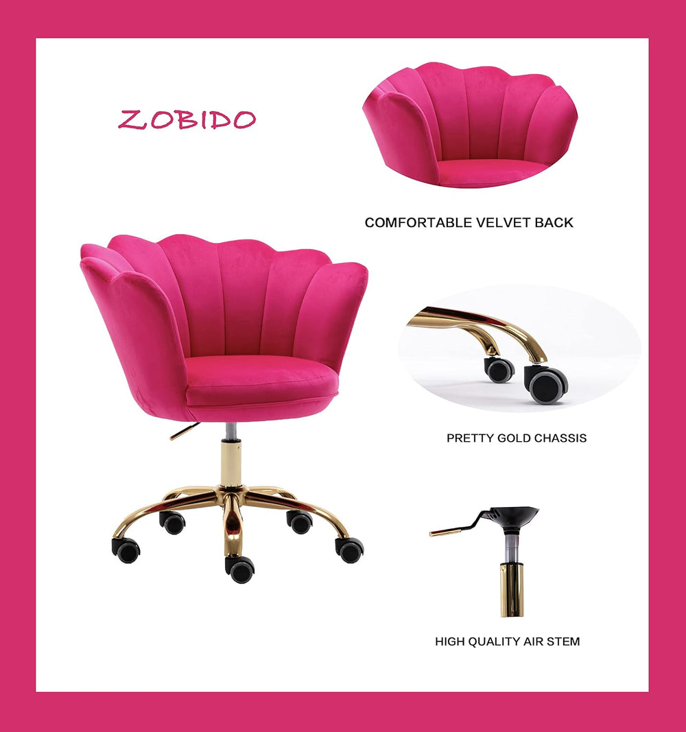 Comfy Home Office Task Chair with Wheels, Cute Modern Upholstered Velvet Seas...