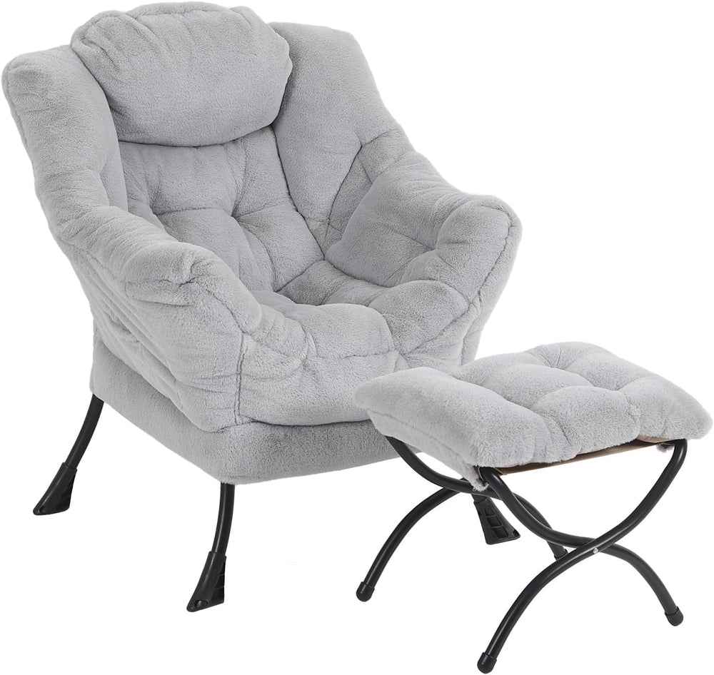 Furlide Lazy Chair with Ottoman, Comfy Reading Chair for Bedroom,Grey
