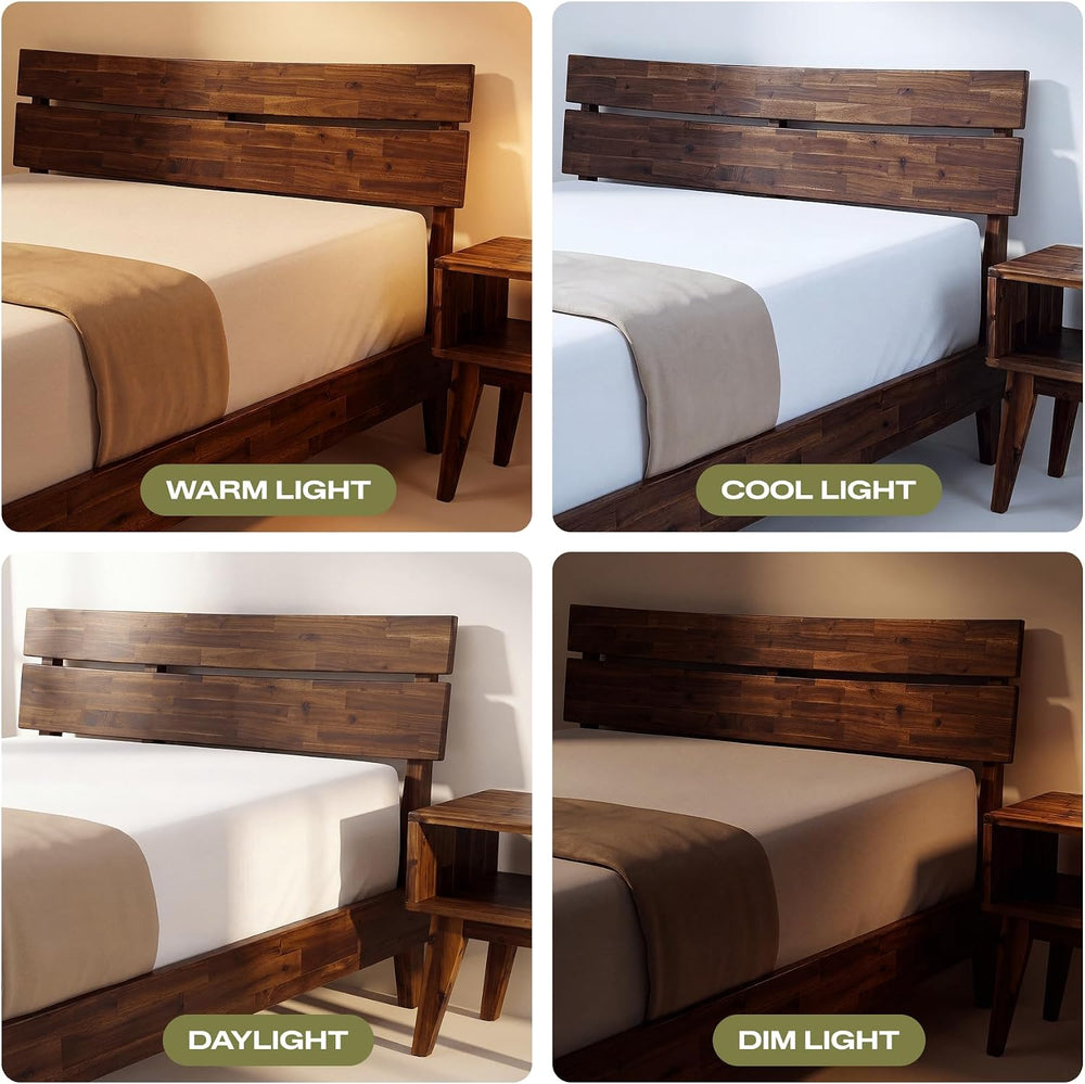 Aurora Acacia Solid Wood Queen Platform Bed Frame with Headboard, Walnut