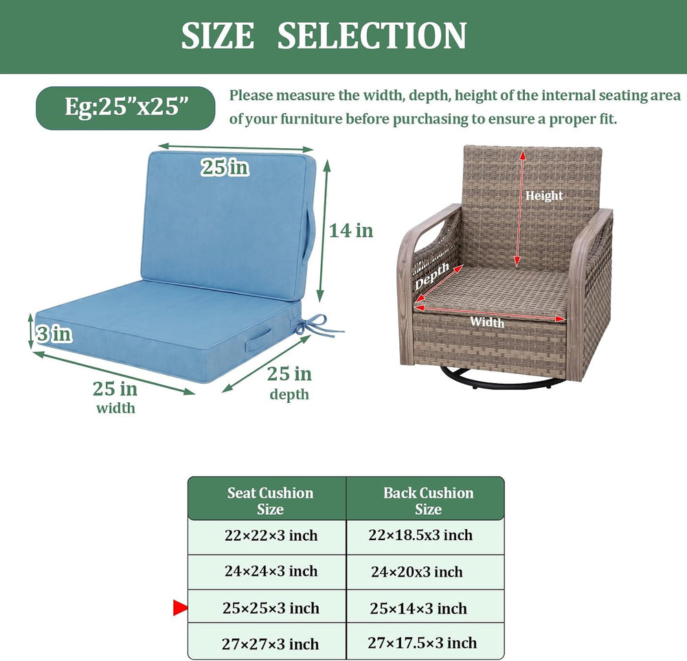 25x25 in Outdoor Foam Deep Seat Cushion Set of 4, Water-Resistant & Fade-...