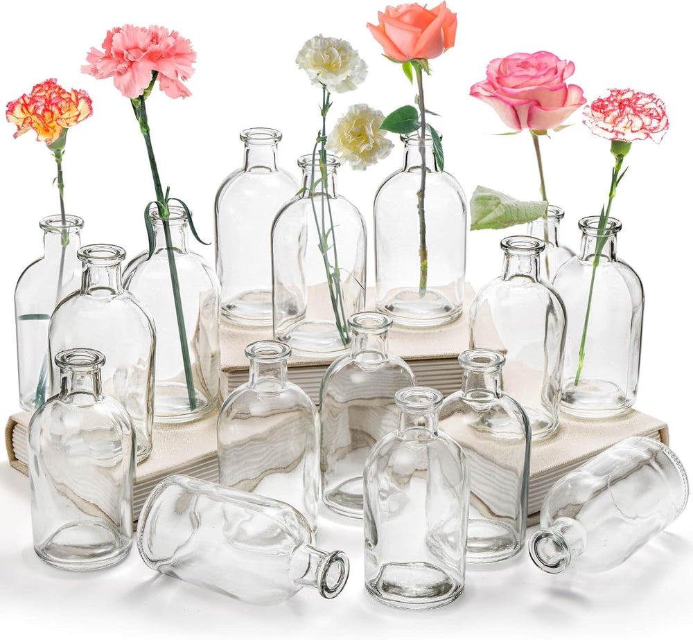 YOUEON 16 Pack Clear Glass Bud Vases, Small Bud Vases in Bulk, Glass Flower V...