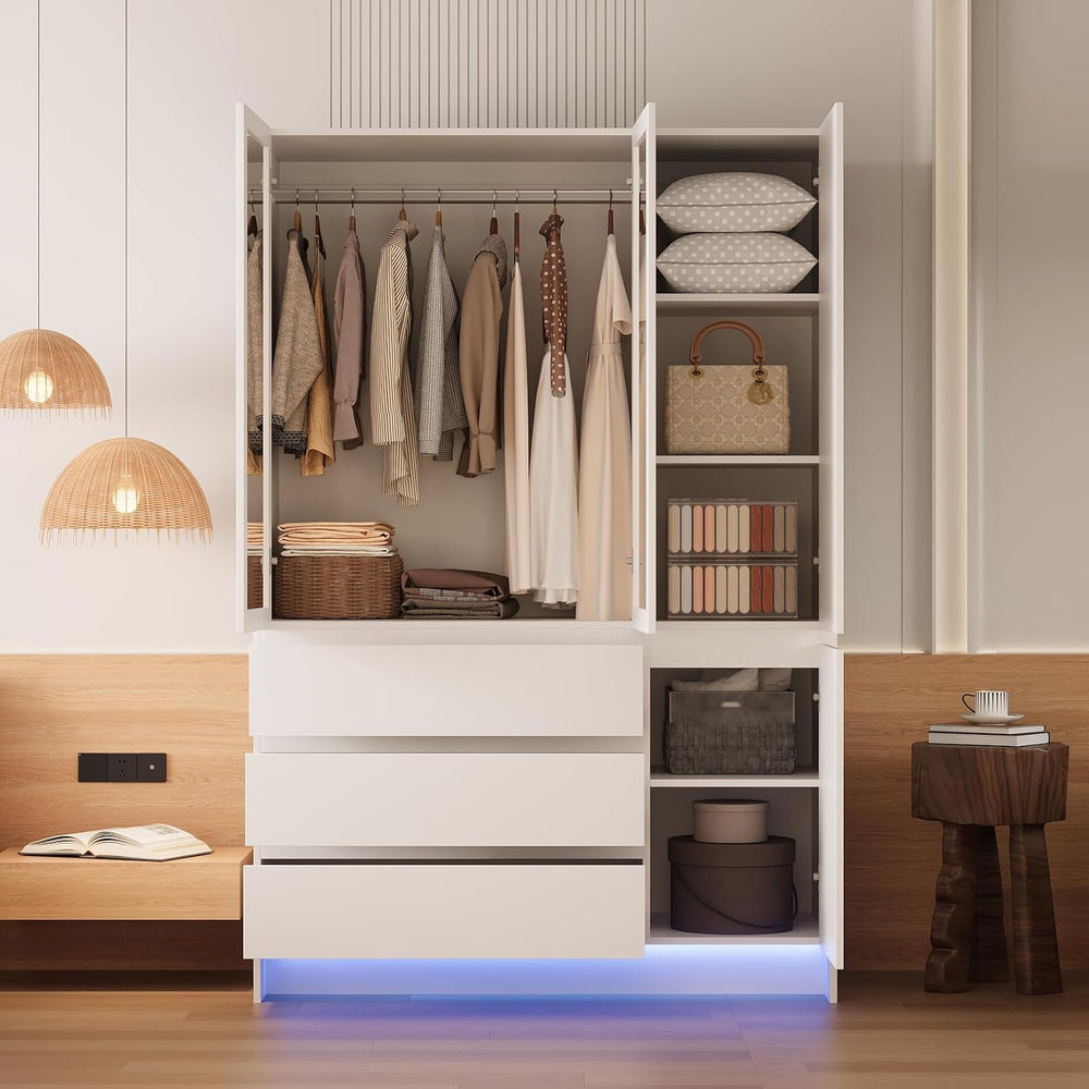 VOWNER Armoire Wardrobe Closet with 4 Doors, Bedroom Armoire with Mirrors