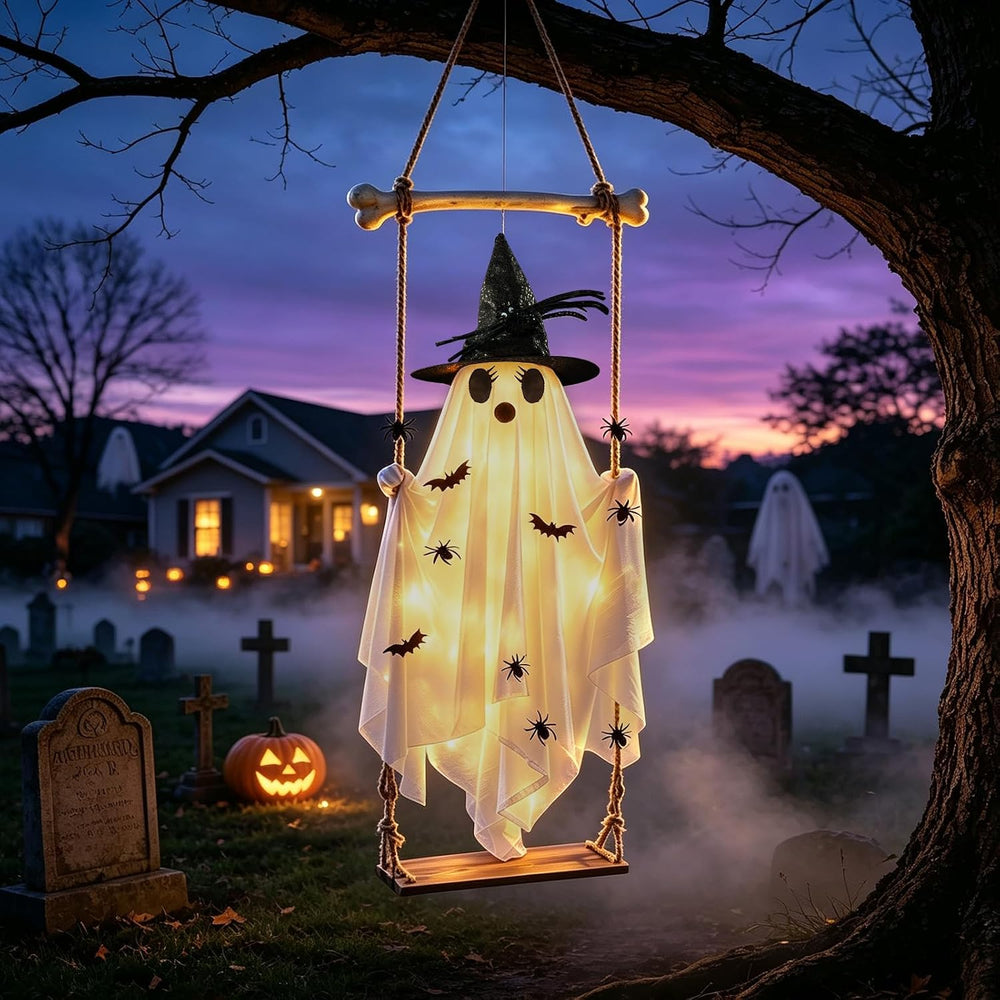 Halloween Decorations Outdoor,Large Hanging Swing Ghost Halloween Decor