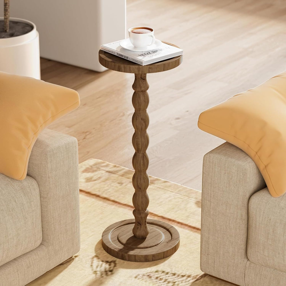 Small Side Table, Rubberwood Drink Table for Small Spaces, Solid Wood Pedest...