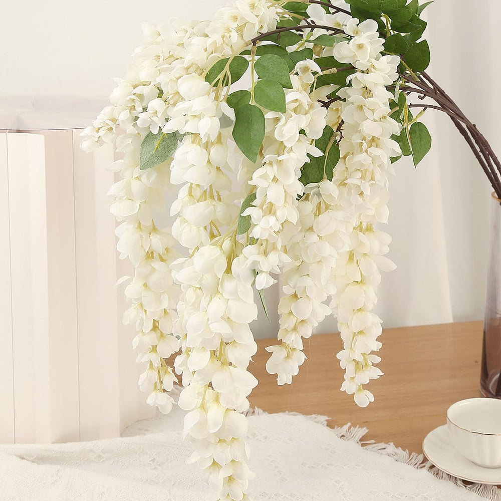 4pcs 47.2in Artificial Fake Wisteria Hanging Flower Garland Silk(white)