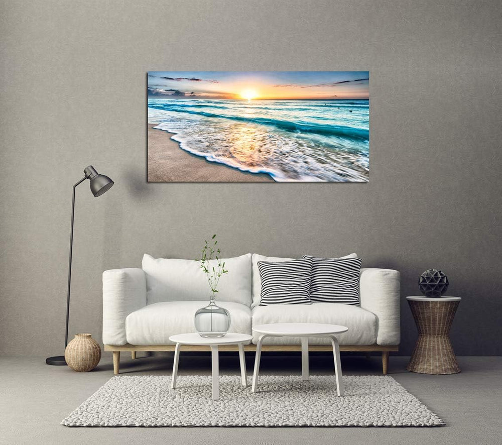 Baisuart S02262 Canvas Prints Wall Art Beach Sunset Ocean Waves Nature Pictur...