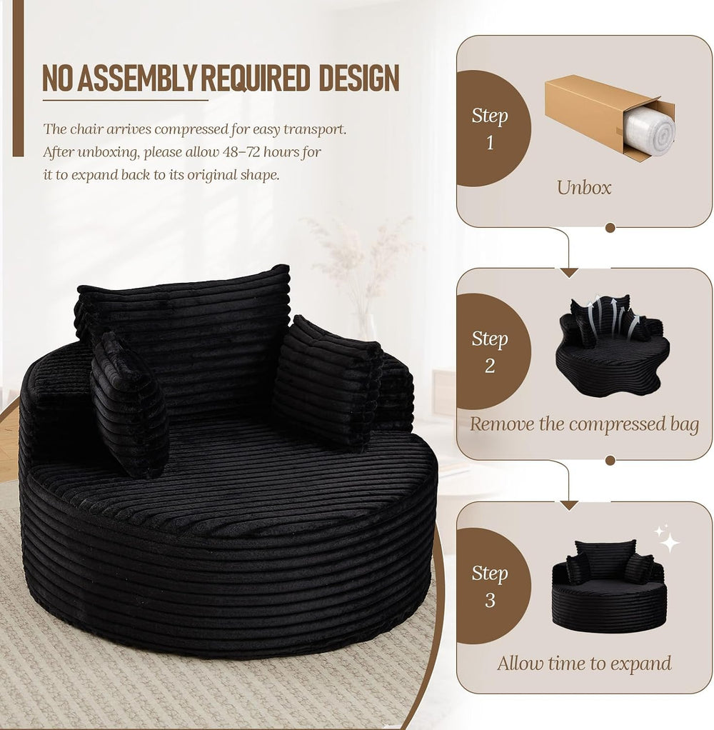 Oversized Round Chair Lounge Chaise Indoor, 50'' Single Sofa Black