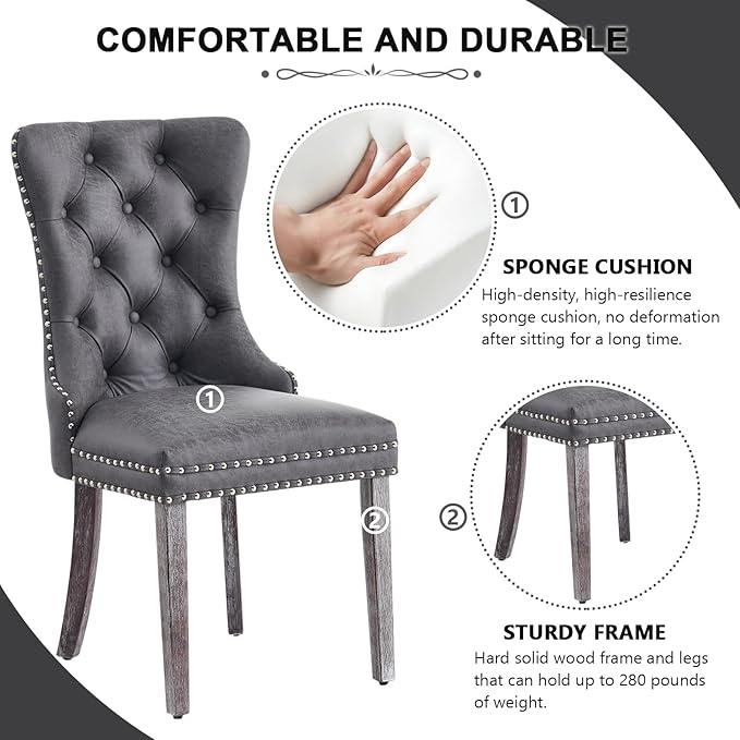 Kiztir Leather Dining Chairs Set of 2, Upholstered Dining Chair with Nailhead...