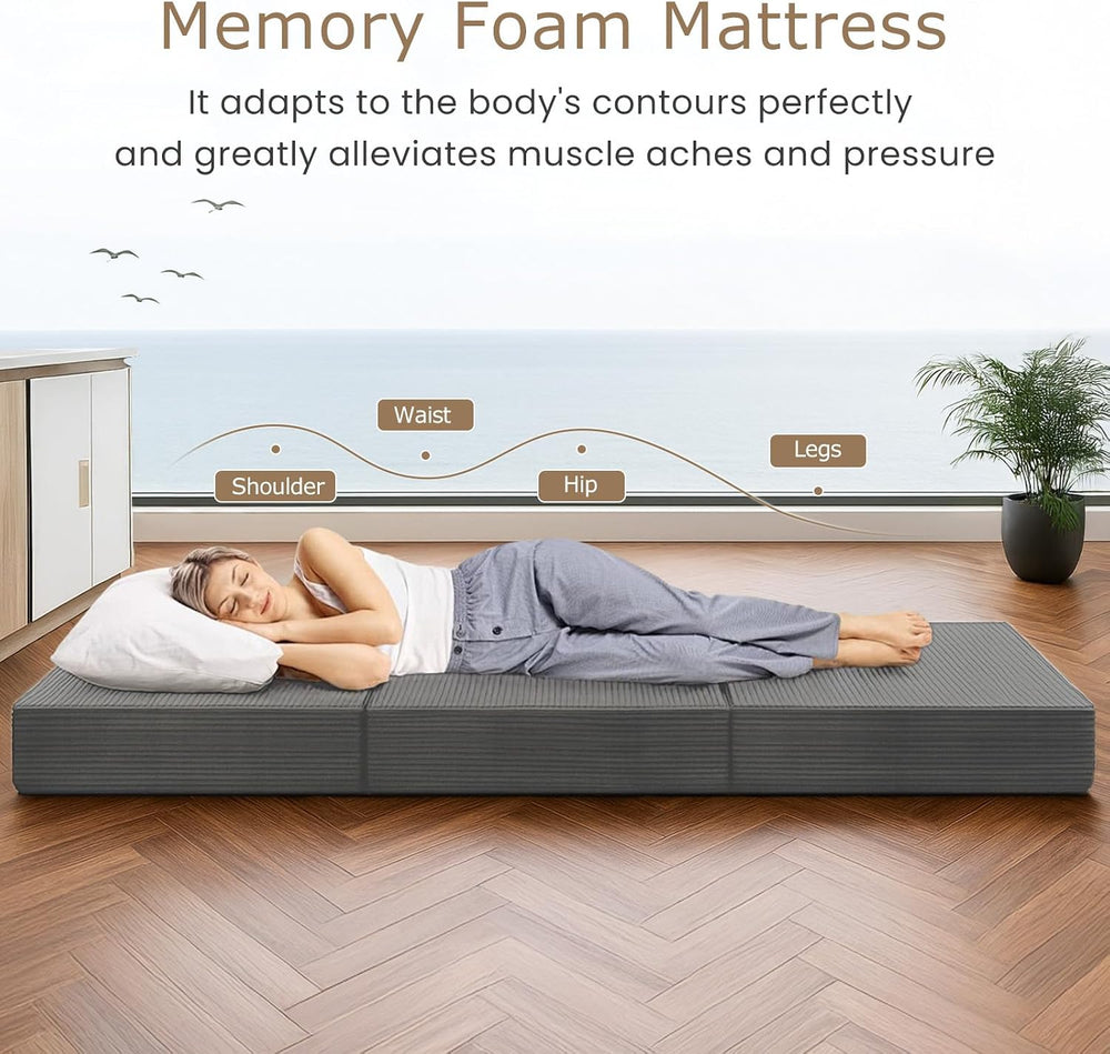 6-Inch Tri-Fold Mattress Twin Size - Foldable Futon Sofa Bed with Removable W...