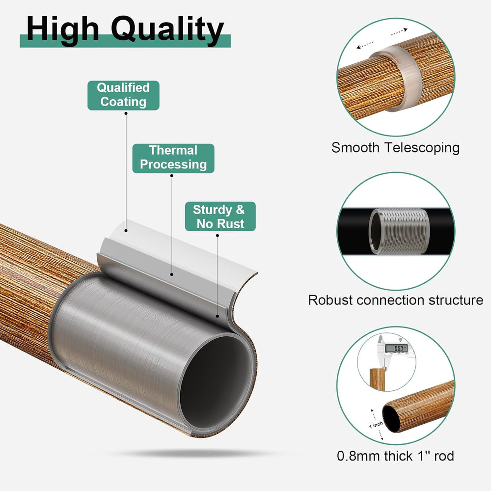QDWIS Wood Curtain Rods for Windows 66 to 120 Inch, 1'' Adjustable De...