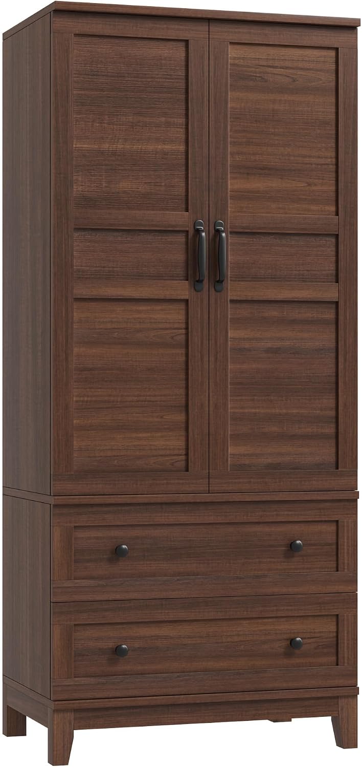 IDEALHOUSE 72" Armoire Wardrobe Closet with 2 Drawers, Heavy Duty Wooden...