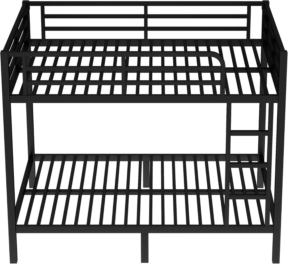Full Over Full Bunk Bed with Guardrail and Ladder, Black