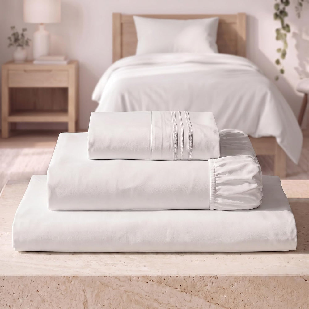 Mellanni Iconic 3-Piece Bed Sheet Set, 16" Deep Pocket (Twin, White)