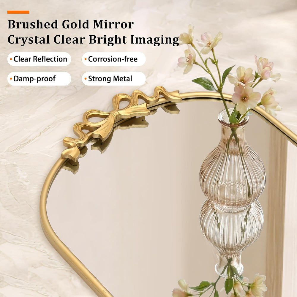 Besdomus Vintage Arched Gold Mirror: 24"x36" Large Gold Bow Vanity ...