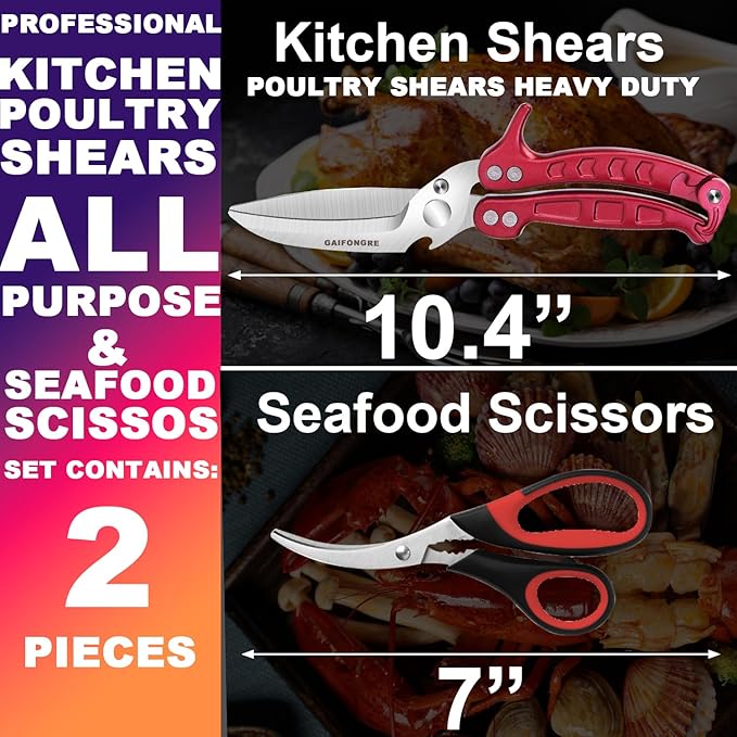 Heavy Duty Poultry Shears Seafood Scissors 2pcs set, Kitchen Shears