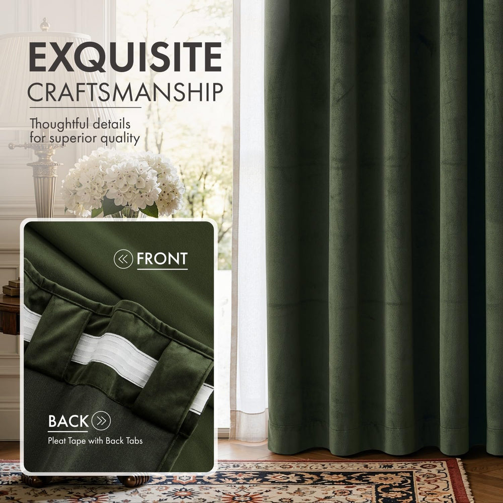MIULEE Olive Green Velvet Curtains 4 Panels Set Back Tab 40x96 Inch Long