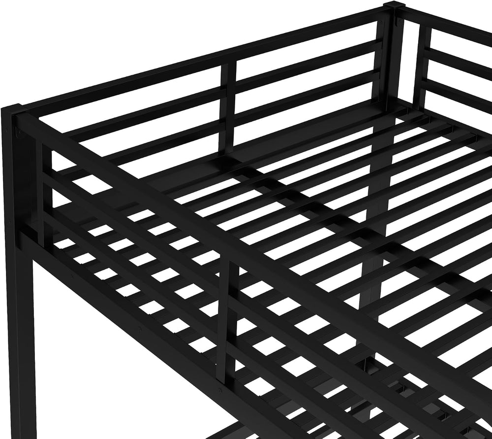 Full Over Full Bunk Bed with Guardrail and Ladder, Black