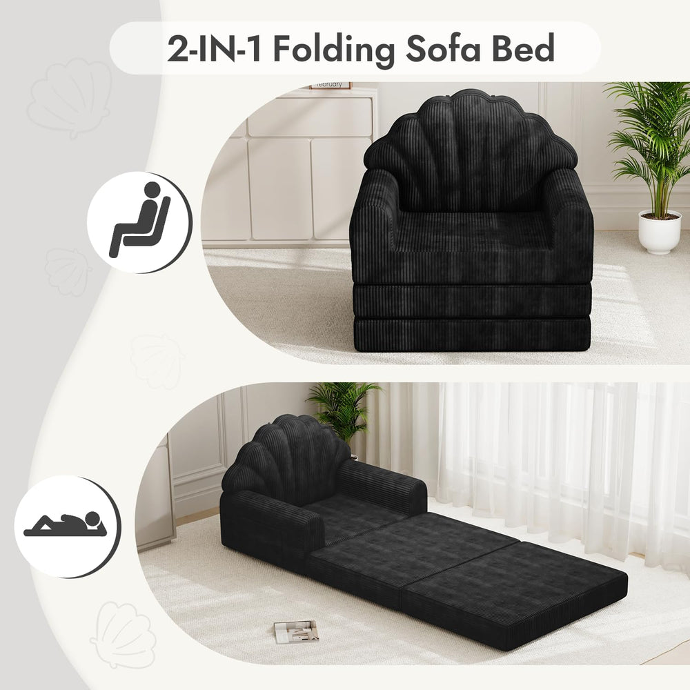 Folding Sofa Bed, 2-in-1 Convertible Futon Sleeper Chair, Black