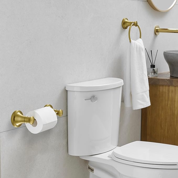RUMOSE Toilet Paper Holder and Hand Towel Ring Brushed Gold Wall Mount Bathroom