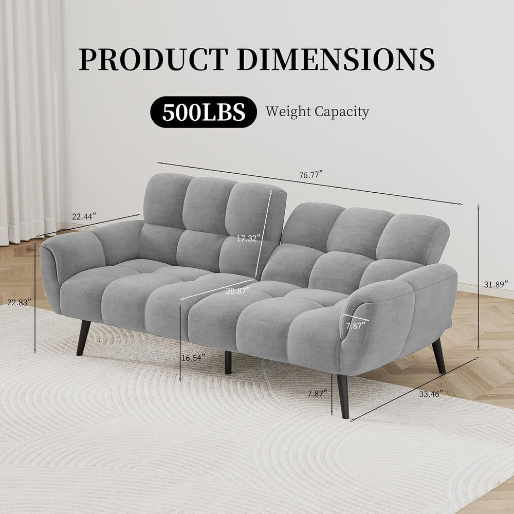 HIPIHOM Convertible Futon Sofa Bed, 76.77" Modern Linen Futon Couch, Com...