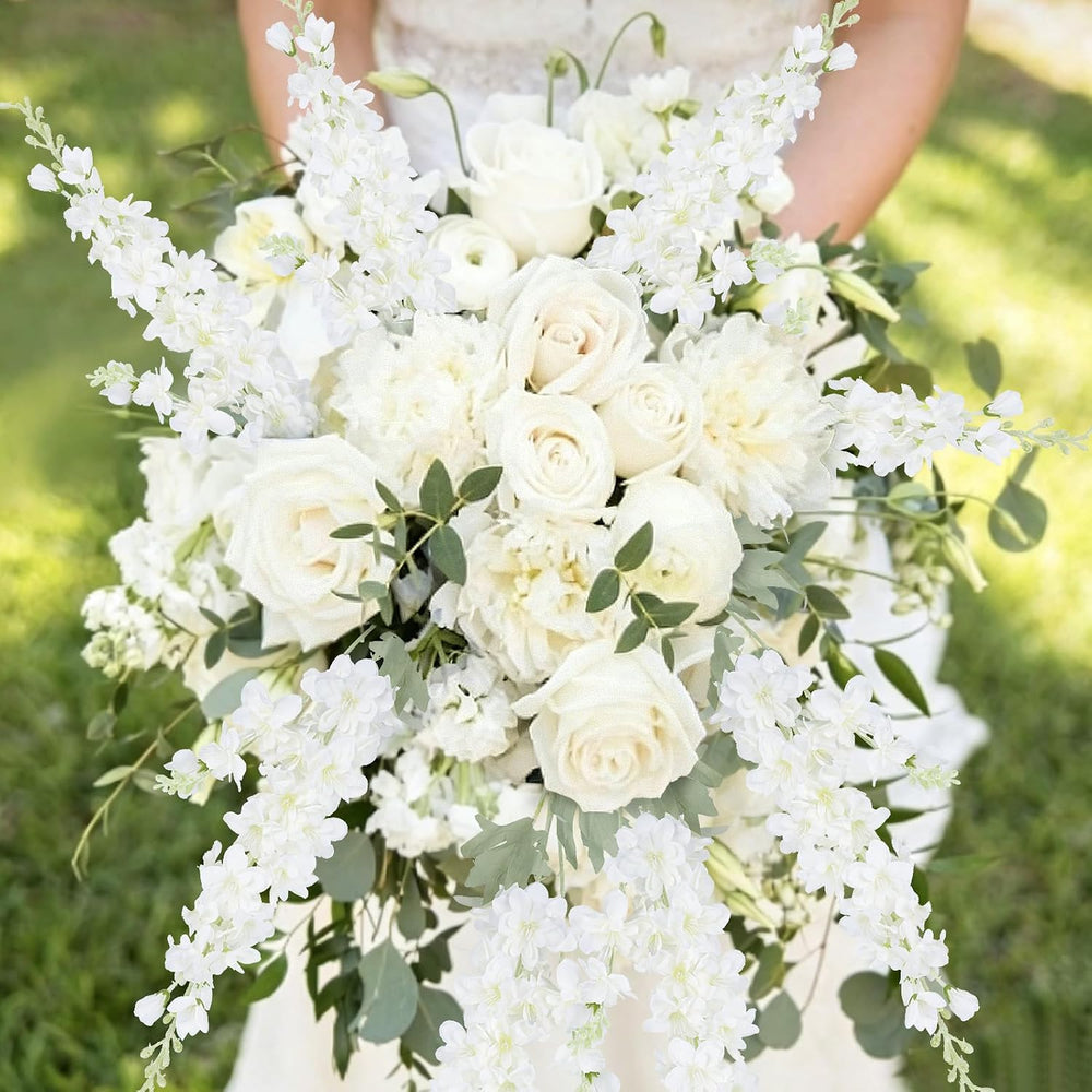 24Pcs White Delphinium Artificial Flowers Bulk 33.5" Long Stem White Flower